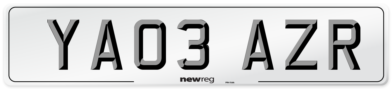 YA03 AZR Number Plate from New Reg